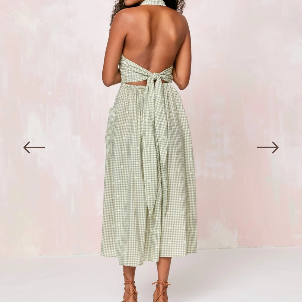 Christy Dawn Fiona Sage Gingham Backless Dress - Picture 3 of 10